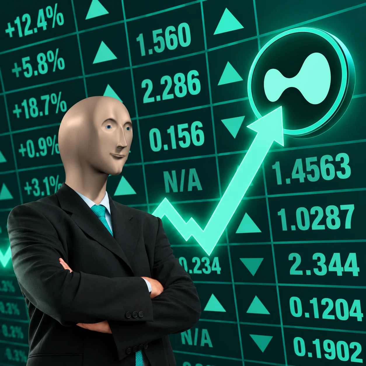 Original uploaded stonks meme image with turquoise trading chart